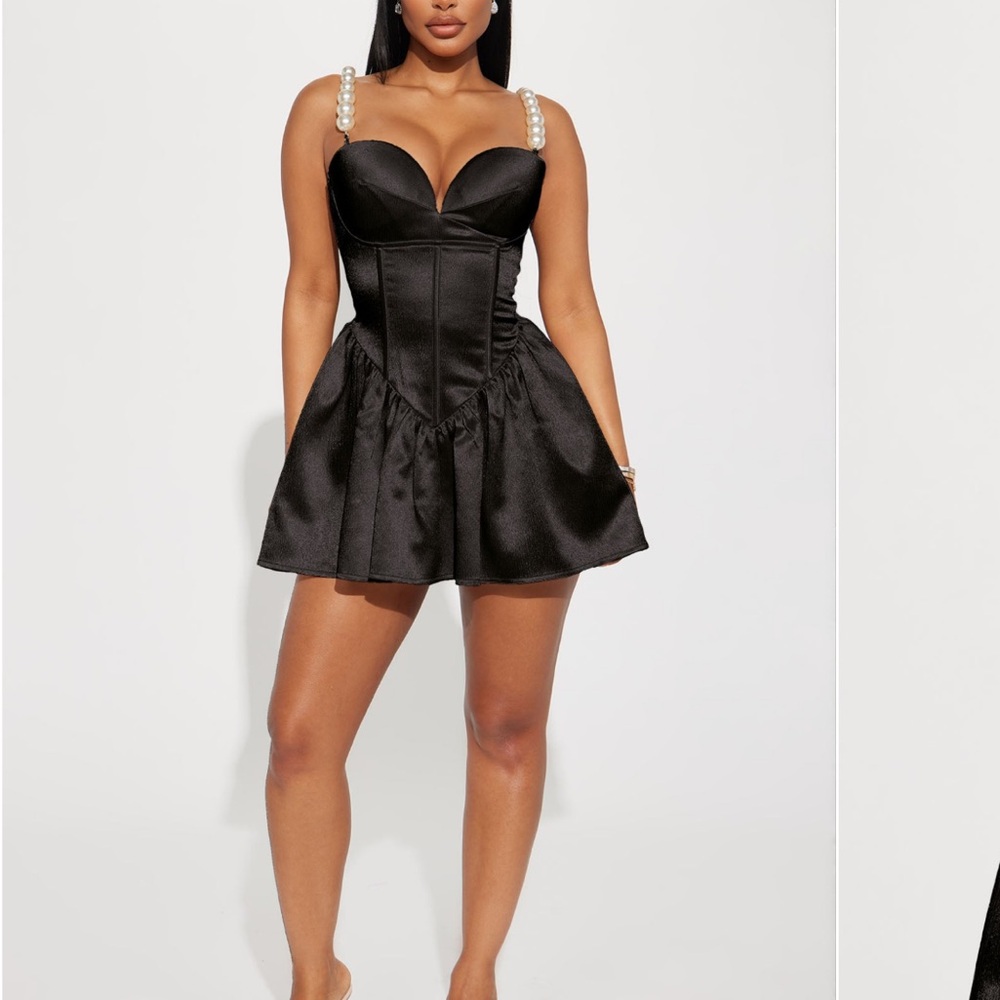 Fashion Nova Black Mini Dress with Pearl Accents
